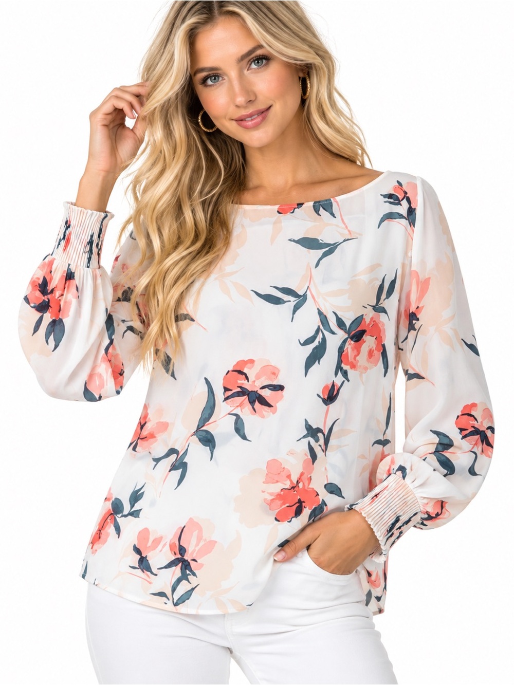 Ann Taylor Floral Blouse Top Size M Coral Pink Watercolor Print M Office Preppy
